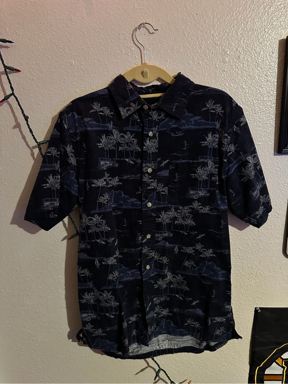 croft & barrow Navy Tropical Palm Print Button-Down Shirt